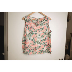 Women's Joie Floral Linen Tank Top XL Pink Green